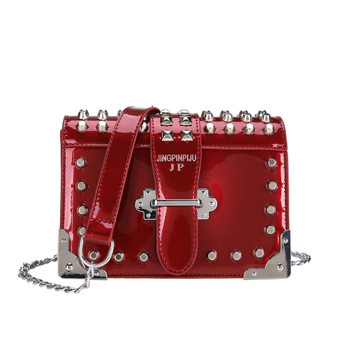 Luxury Patent Leather New Women Handbag Rivet Brand Designer Crossbody Bag Girls Party Shoulder Purse Ladies Chain Clutch Tote