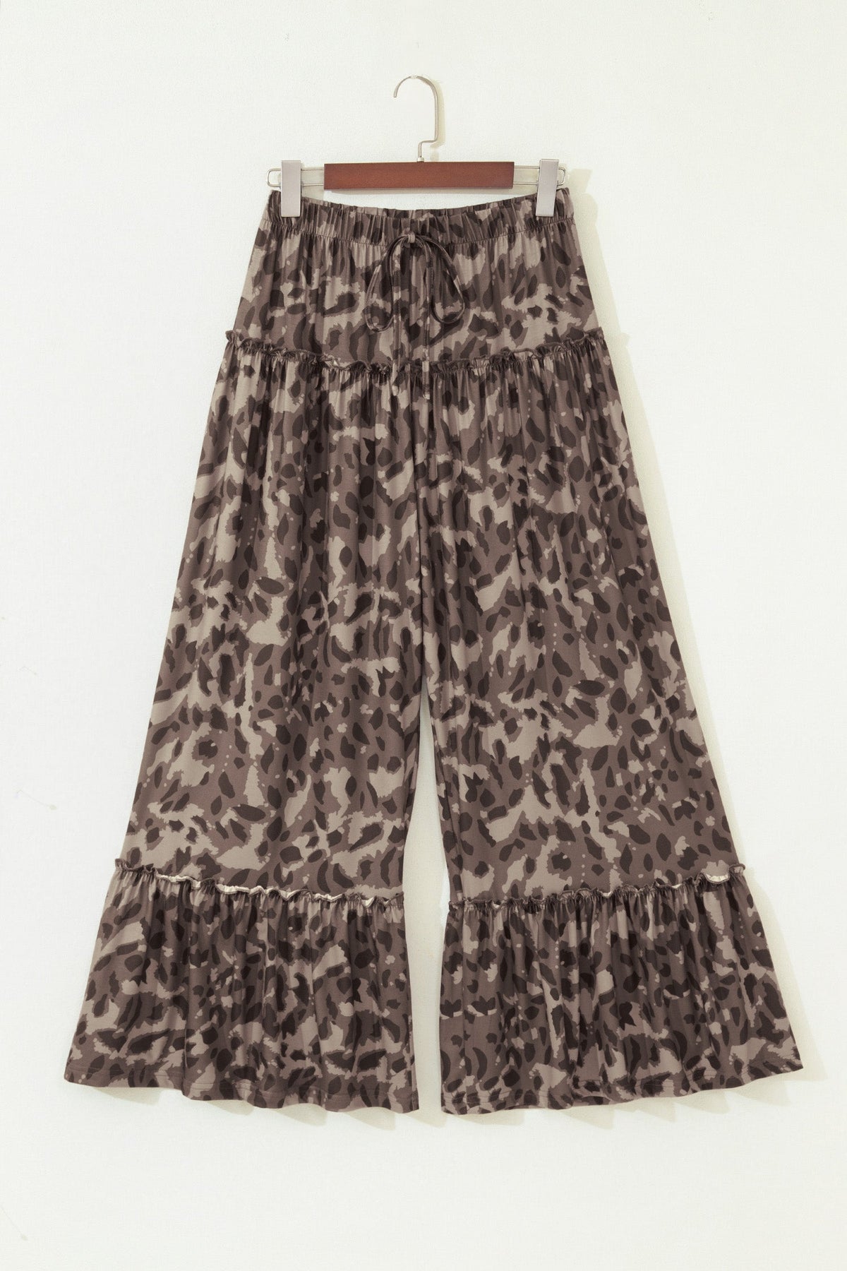 Camo & Leopard Ruffle Tiered Wide Leg Pants