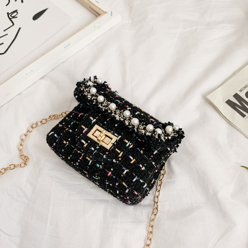 New Woolen Cloth Chain Pearl Accessories Girls Coin Purse