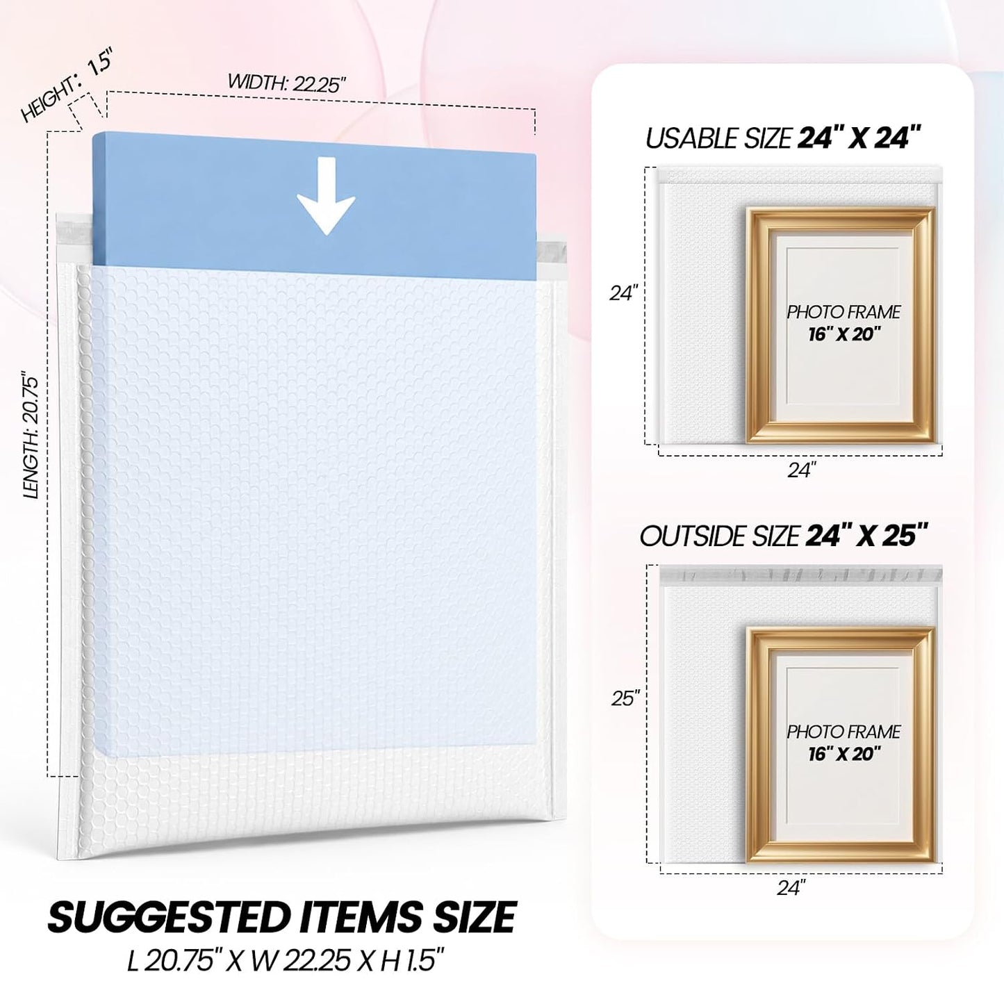 24x25 Bubble Mailer | Usable Size 24x24" | 120 Pack Wholesale