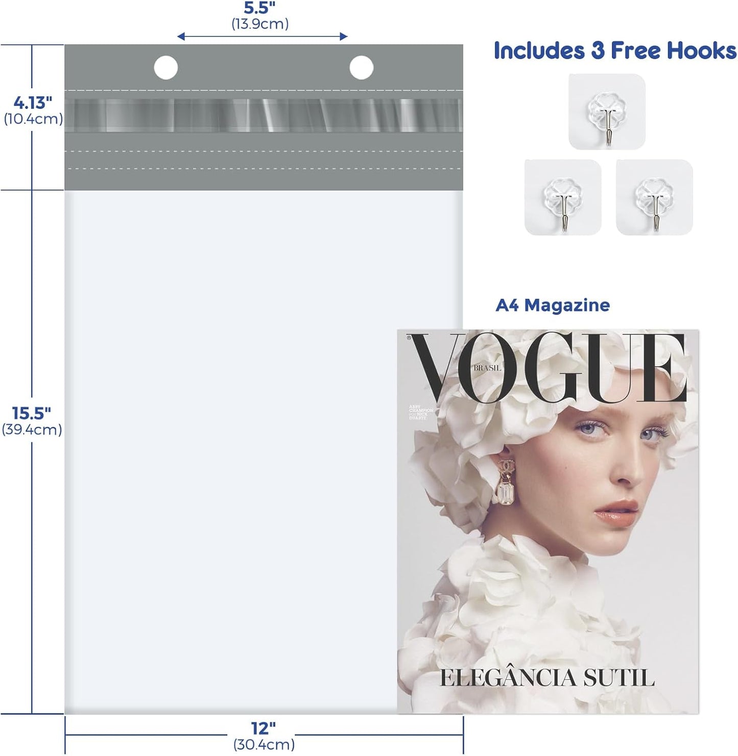 12x15.5 Inch Hangable Poly Mailers with Tear Strip 300pack
