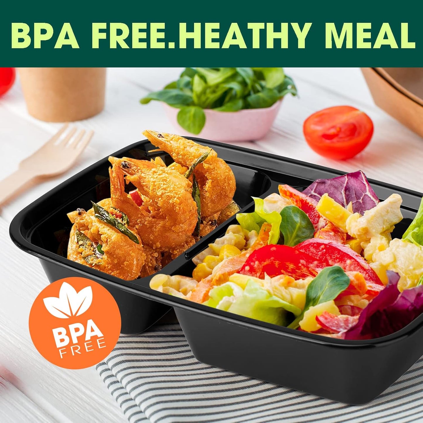 50 Pack 32OZ 2 square Compartment Meal Prep with Lids Wholesale