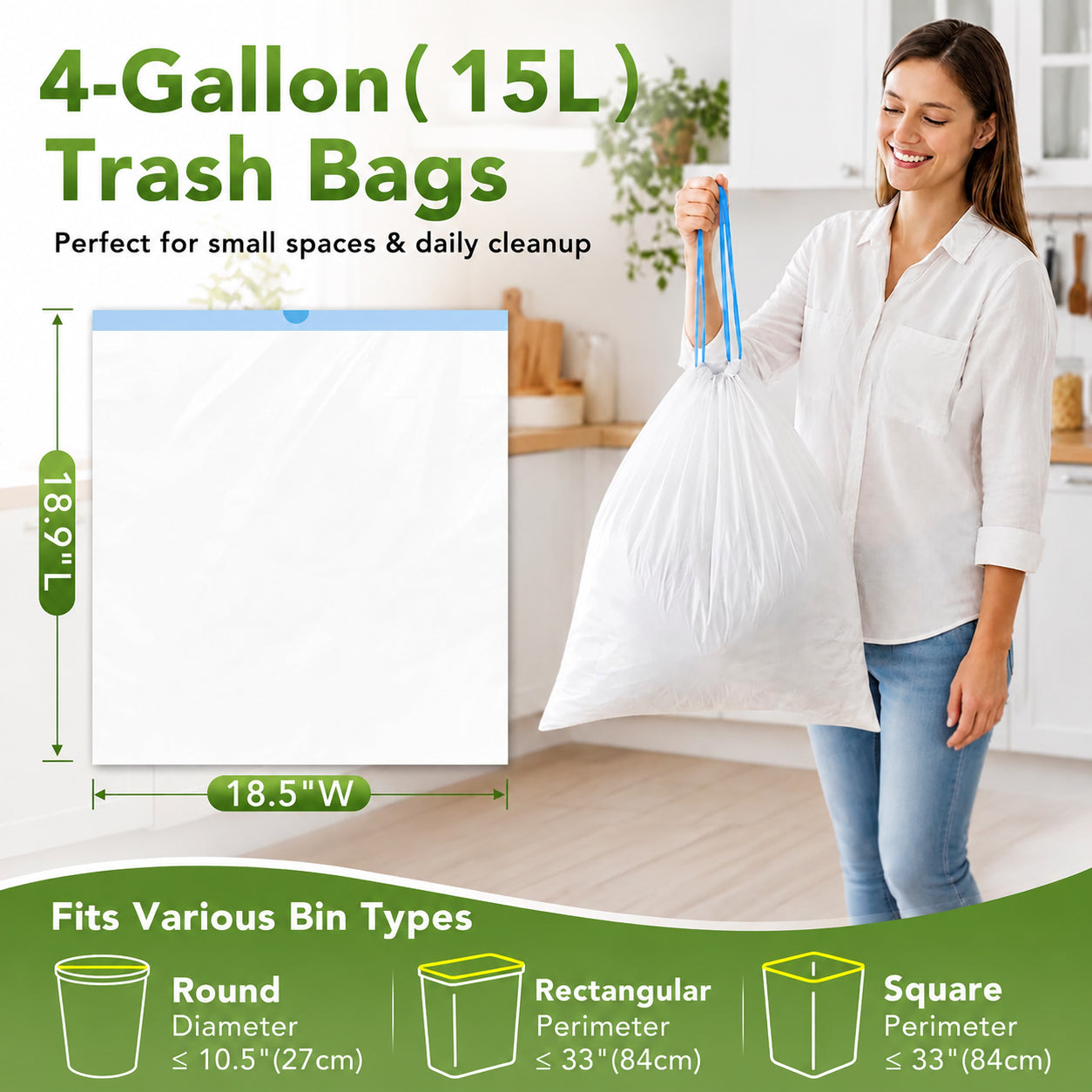 4 Gallon Trash Bags 1600 Count 0.4Mil With Drawstring Wholesale