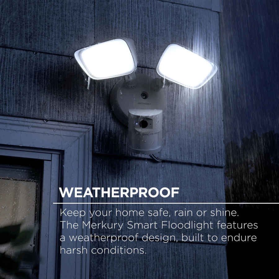 Merkury Floodlight Camera (MI-CW073-199W) 1800 Lumens, Motion Alerts, White (NEW)