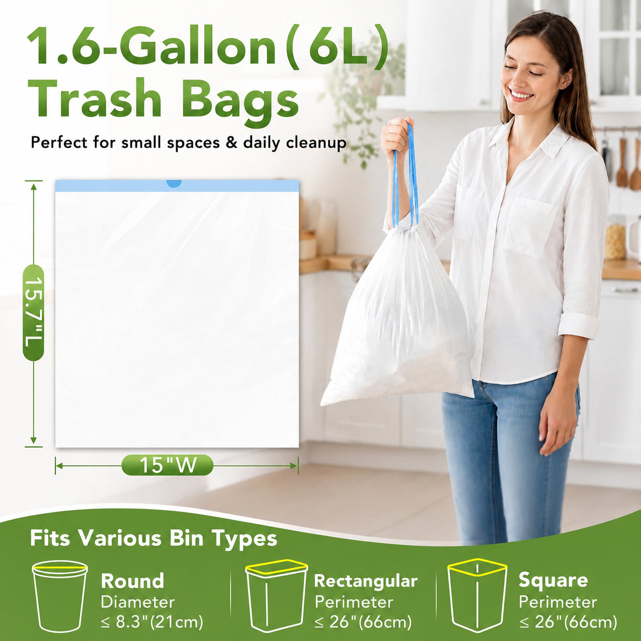 1.6 Gallon Trash Bags 1800 Count 0.4Mil With  Drawstring Wholesale