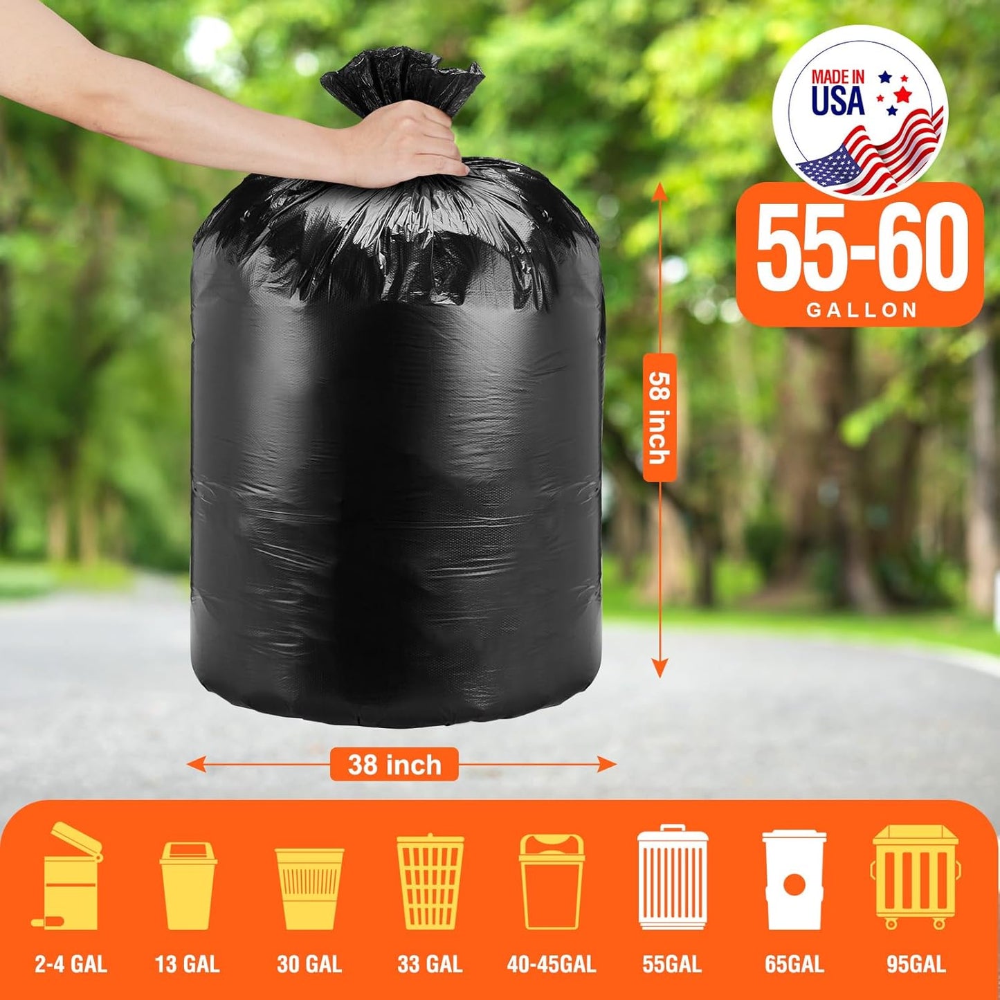 55-60 Gallon Trash Bags 100 Count 0.9Mil | 100 Pack Wholesale