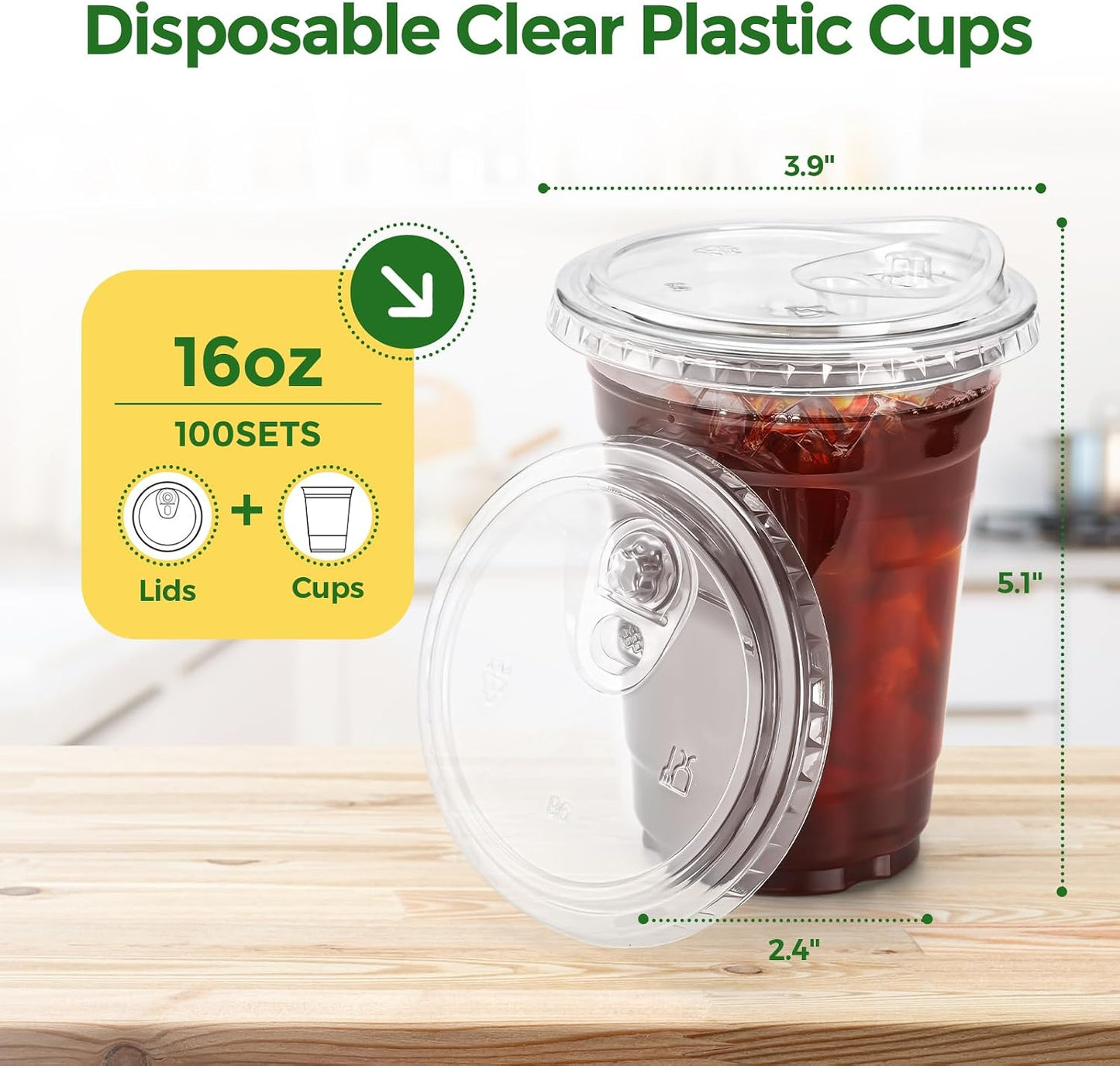800 Sets 16oz Plastic Coffee Cups with Strawless Sip Lids Wholesale