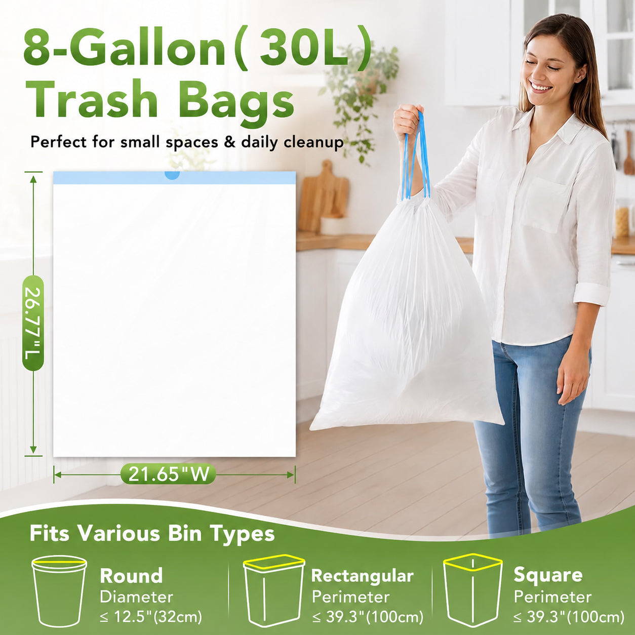 8 Gallon Trash Bags 1400 Count 0.55Mil With Drawstring Wholesale