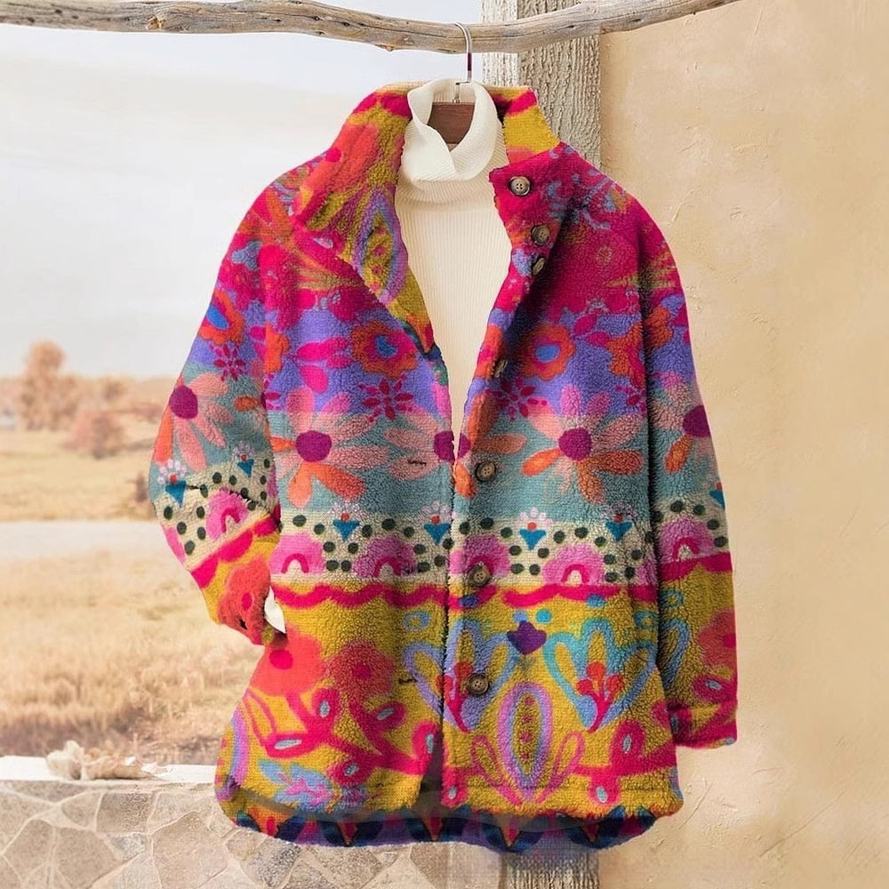 3D Pattern Flannel Coat Winter Women's Clothing