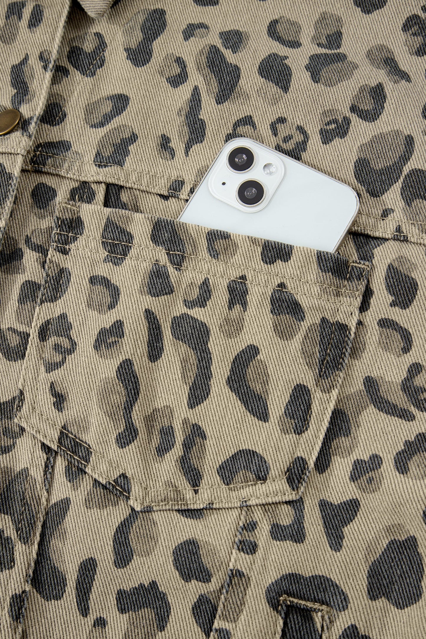 Leopard Denim Button Down Jacket