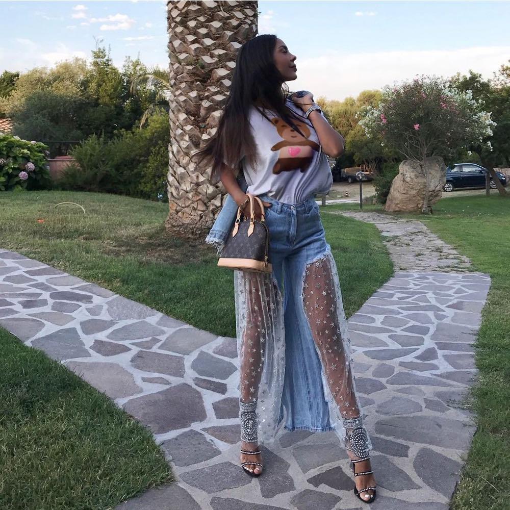 Women Destroyed Split Joint Lace Tulle F