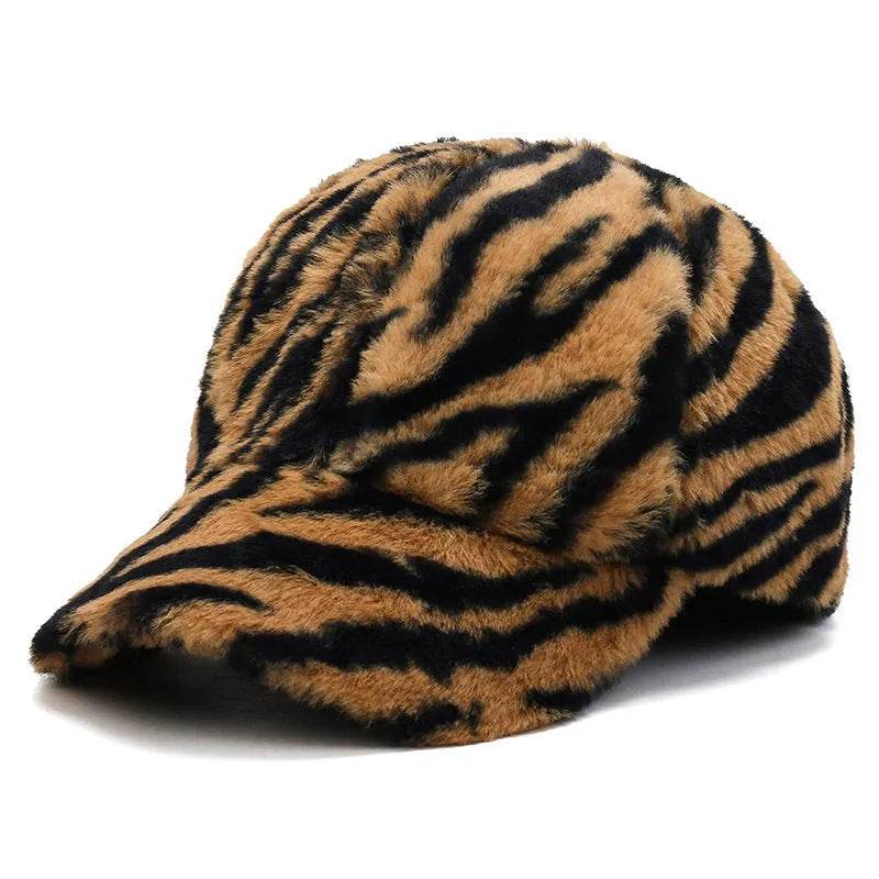 Leopard Print Fleece Baseball Cap - Winter Style