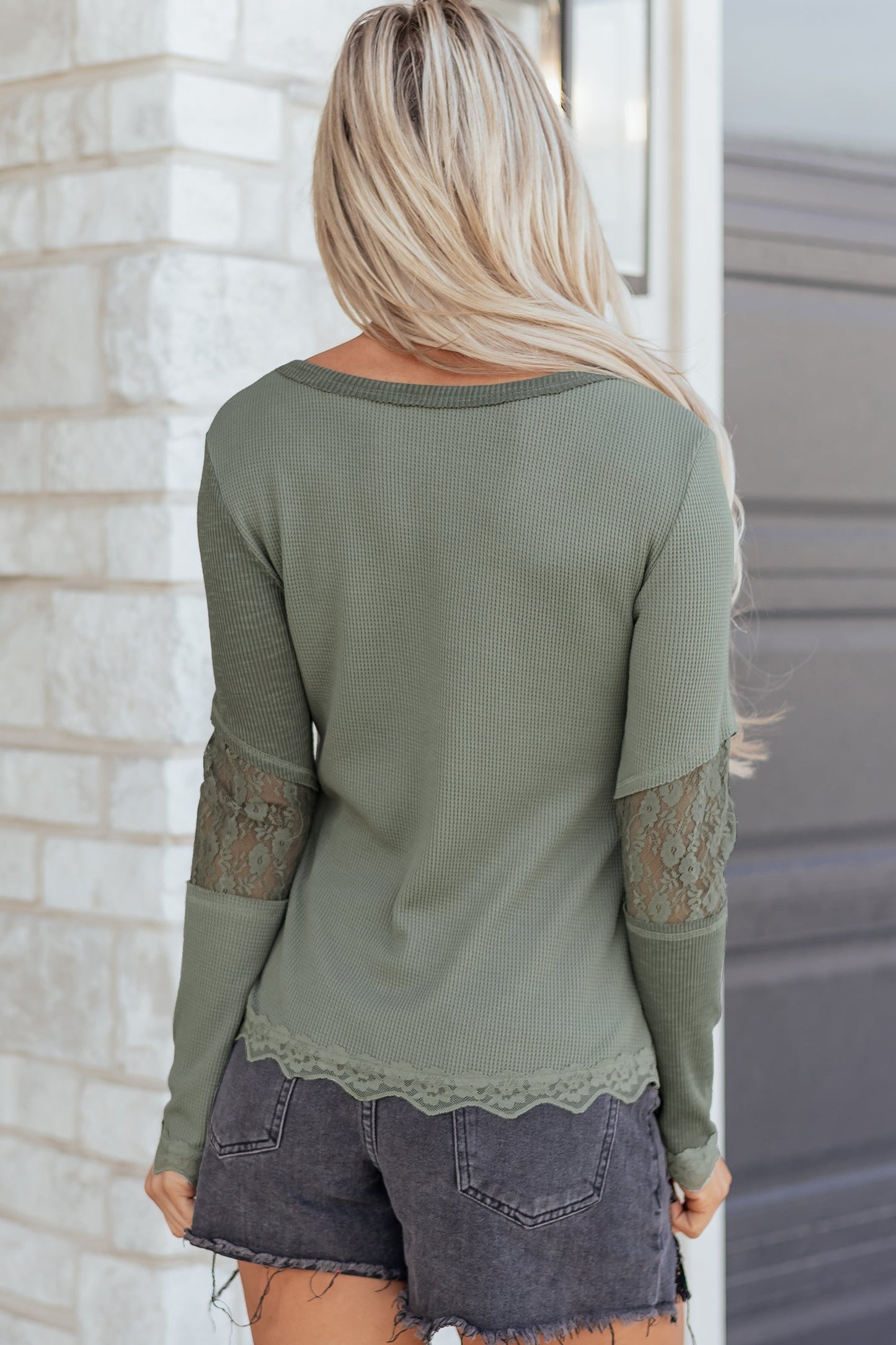 Solid Lace Patchwork Long Sleeve Knit Top