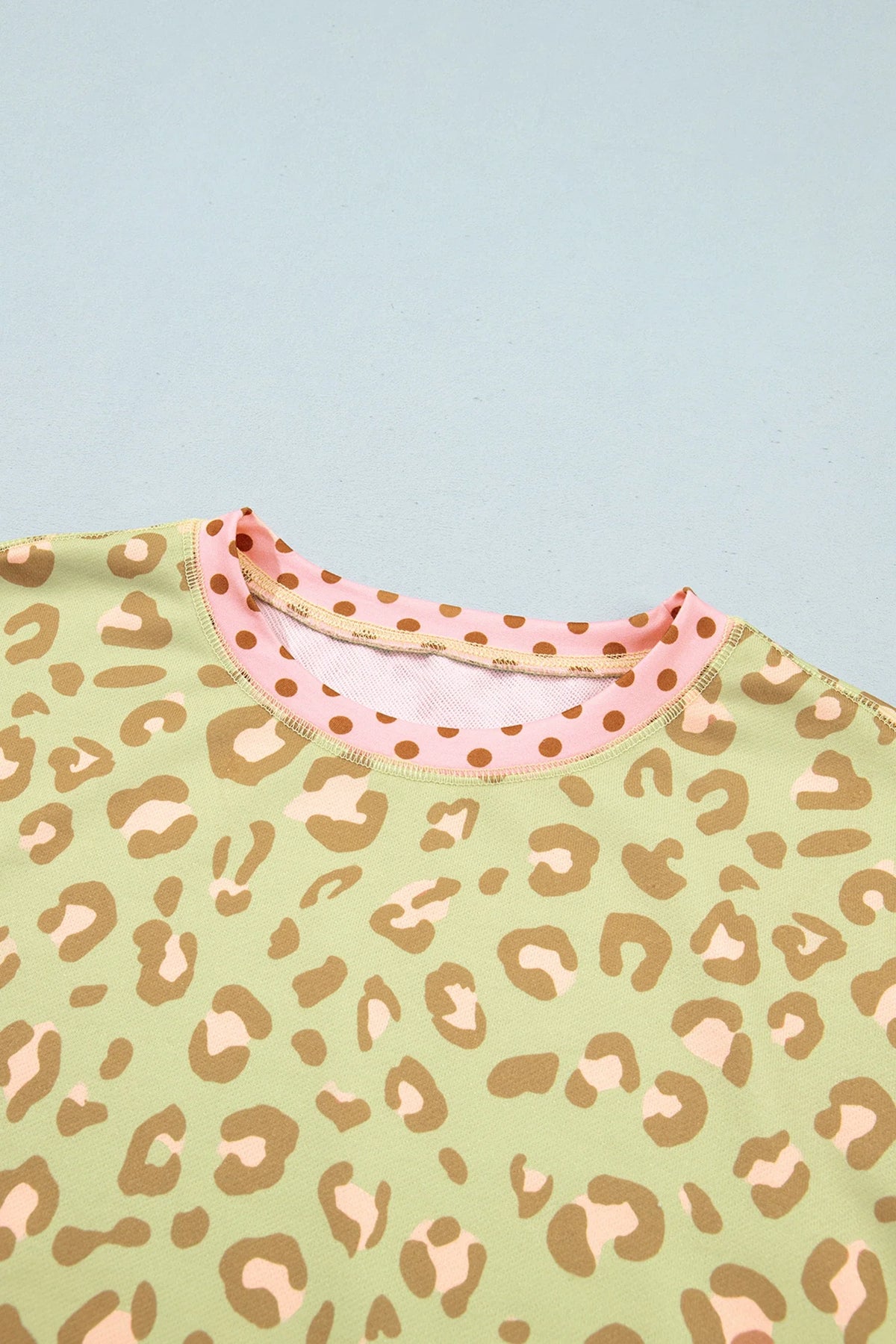 Leopard Polka Dot Colorblock Trim Long Sleeve Top