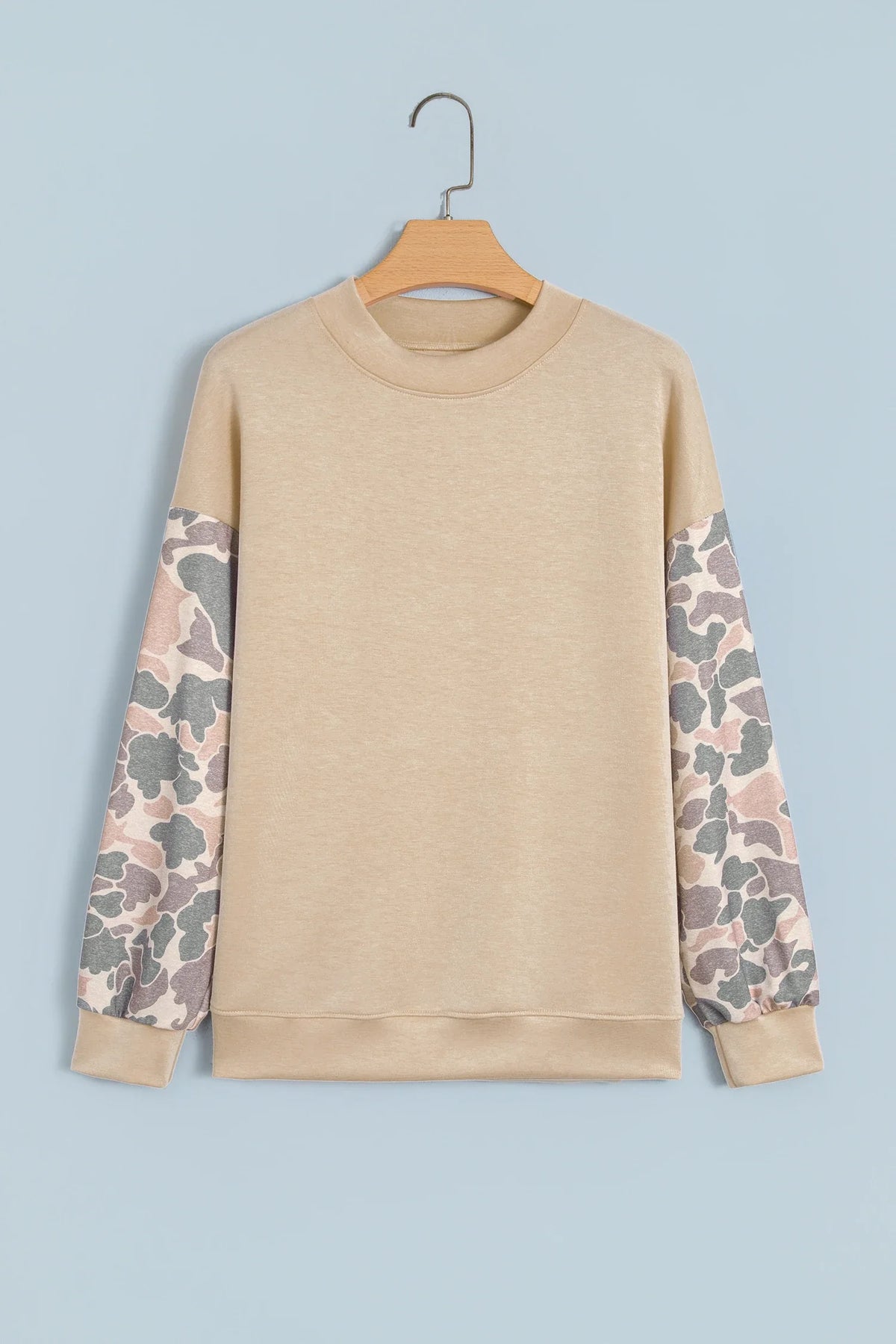 Camo Patchwork Drop Shoulder Crewneck Sweatshirt