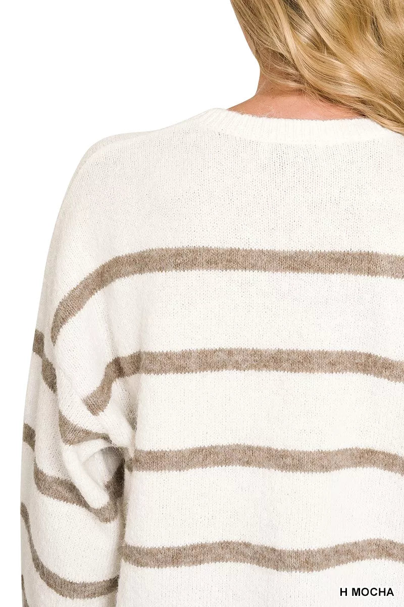 Zenana Wool Blend Striped Sweater