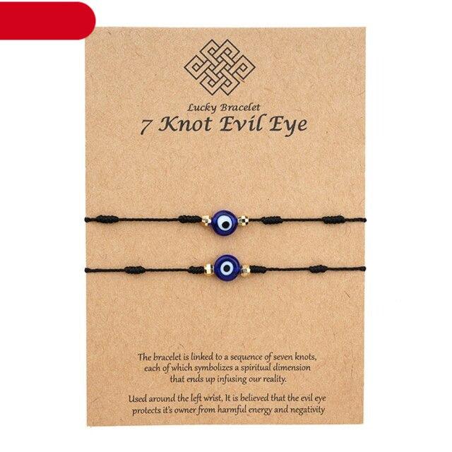 2pcs Eye Pendant Couple Bracelet Lucky Jewelry Braided Rope Bracelets Fashion Card Good Luck Pinky Promise Distance Matching Bracelets For Couple Friendship Family Adjustable Hand-Woven Cords Rope Thread Bracelet Protection Jewelry