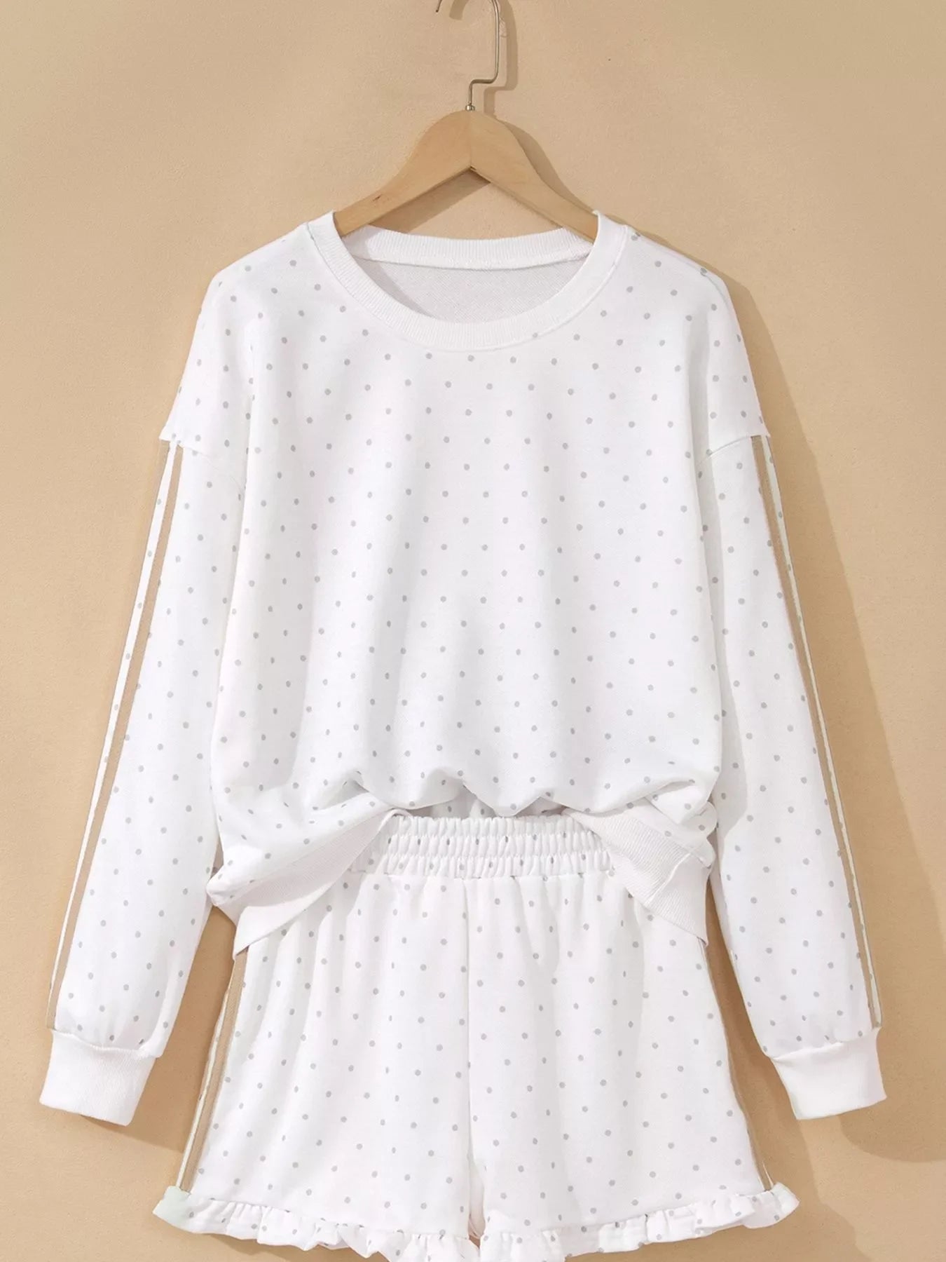 Polka Dot Long Sleeve Sweatshirt and Shorts Set