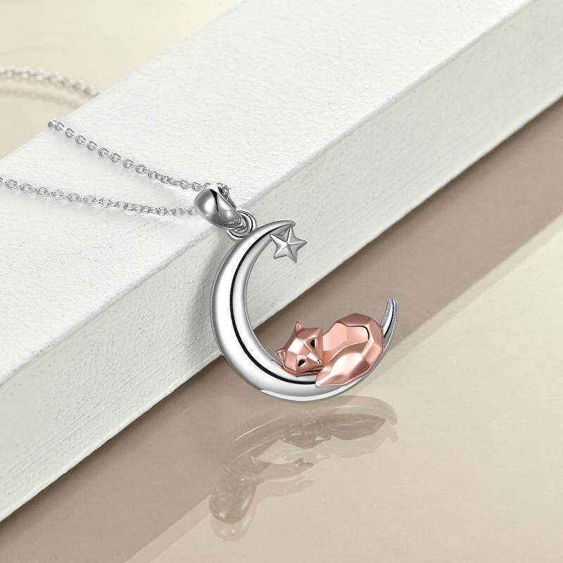 Fox Necklace Sterling Silver Origami Moon Fox Pendant Jewelry for Women Mom Wife