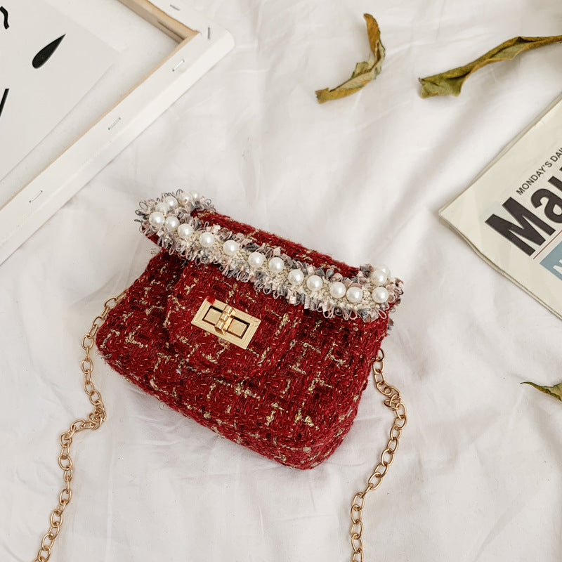 New Woolen Cloth Chain Pearl Accessories Girls Coin Purse