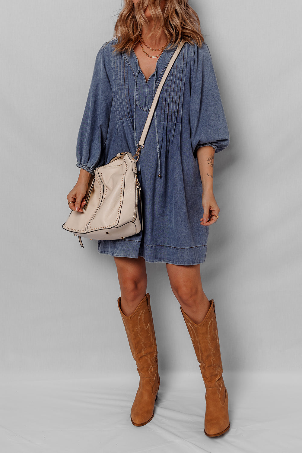 Autumn Tied Pleated Mini Dress
