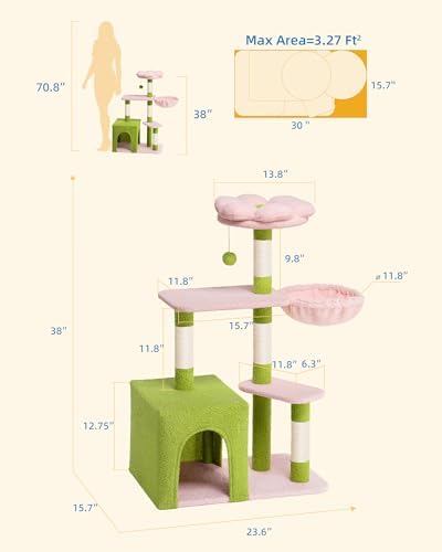 Aechonow Flower Cat Tree for Indoor Cats, 41.2" Cute Cat Tree for Adult Cats
