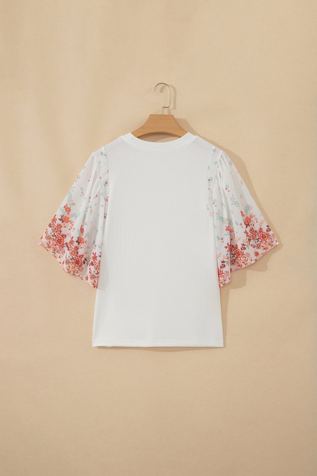 Floral Patchwork Ribbed Knit Short Sleeve Top