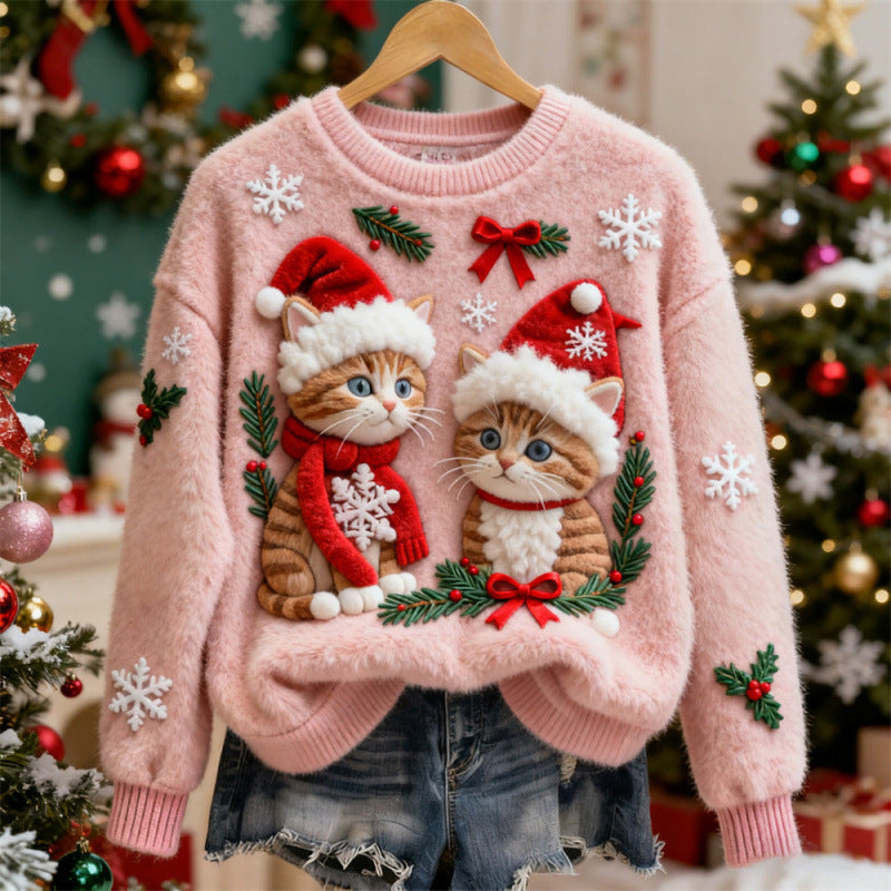 Cross-border Women's Clothing Amazon Independent Station Autumn And Winter Christmas Cute Hooded Sweatshirt Flannel Women's Long-sleeved Shirt