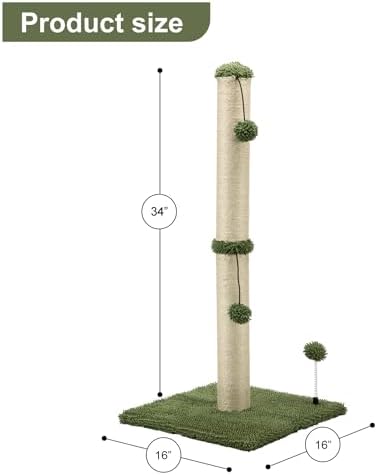 MECOOL 34“ Tall Cat Scratching Post Premium Basics Kitten Scratcher Sisal