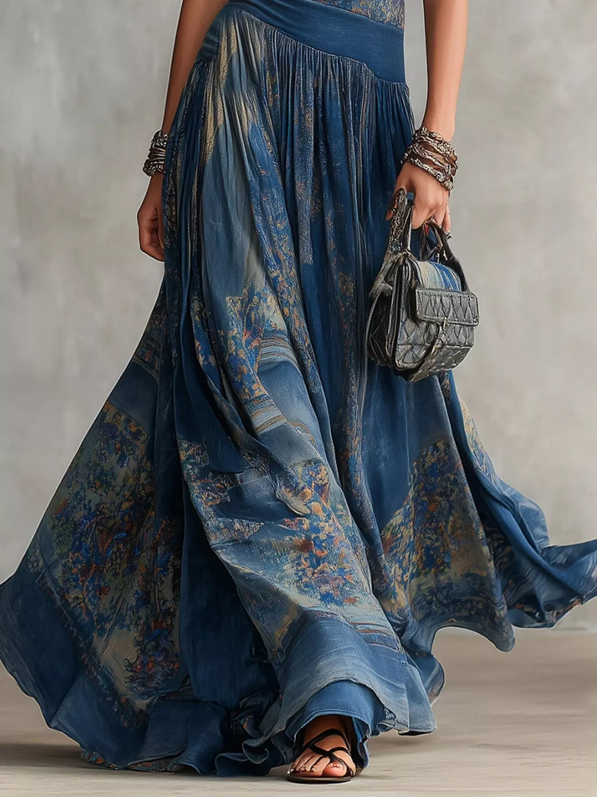 Printed Round Neck Sleeveless Maxi Dress