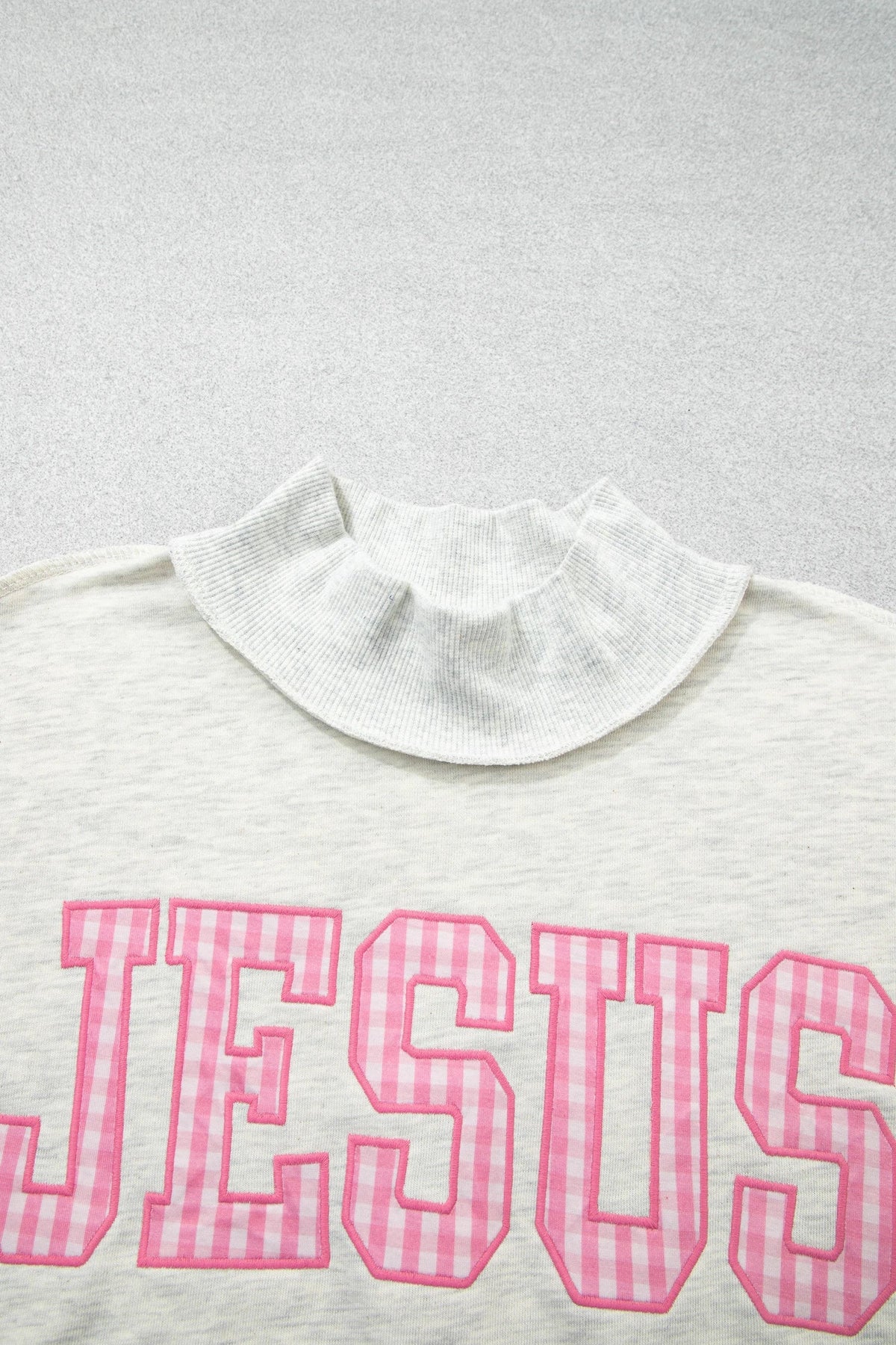 JESUS Gingham Patch Embroidered Mock Neck Sweatshirt