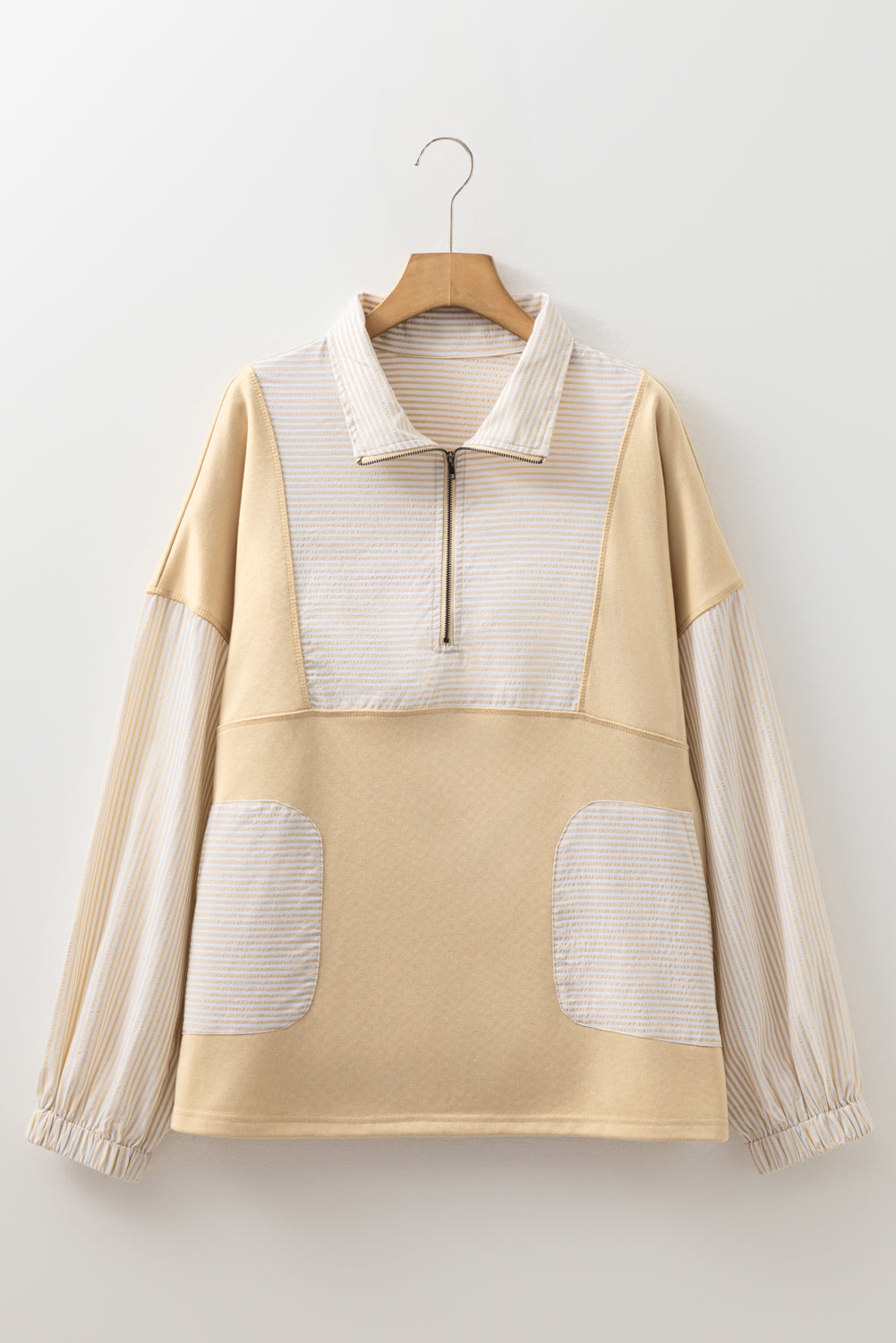 Plus Size Stripe Patchwork Half-Zip Sweatshirt