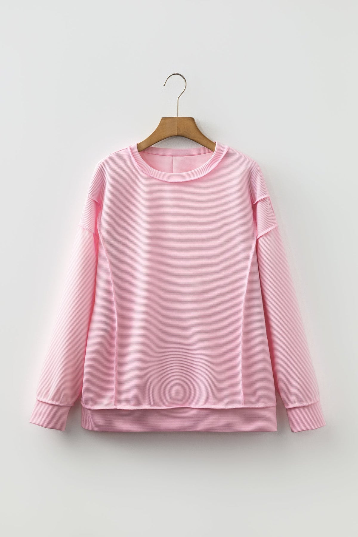 Solid Ribbed Exposed Seam Long Sleeve Top