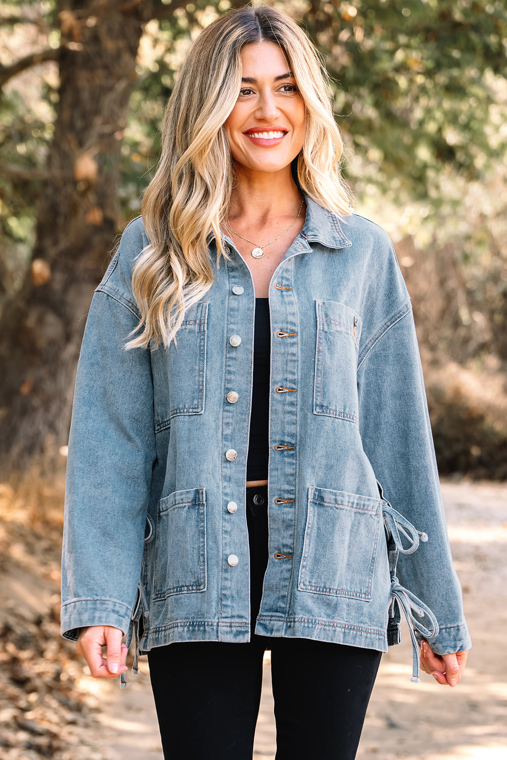 Denim Patch Pocket Side-Tie Jacket