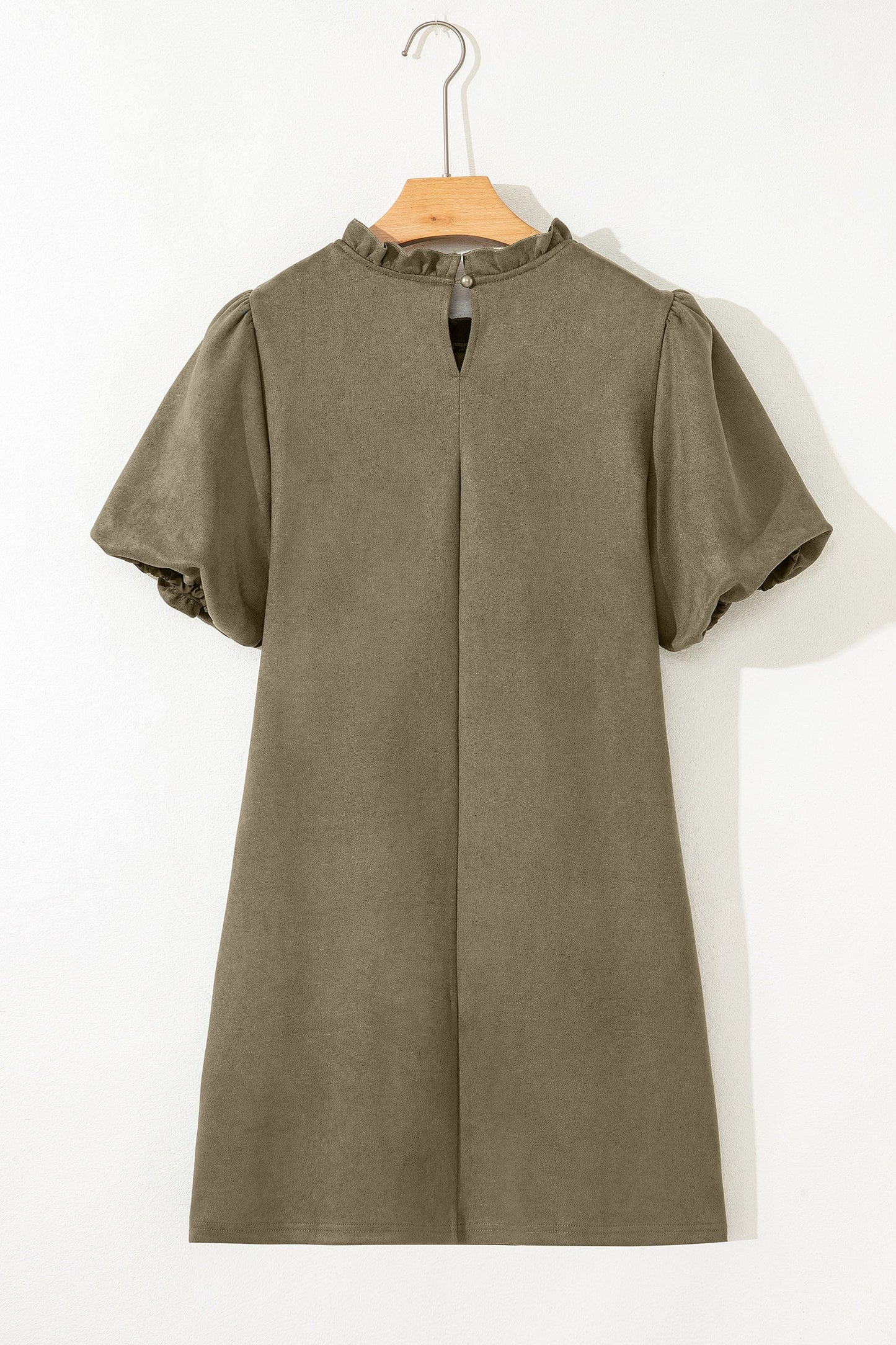 Frilled Round Neck Puff Sleeve Mini Dress