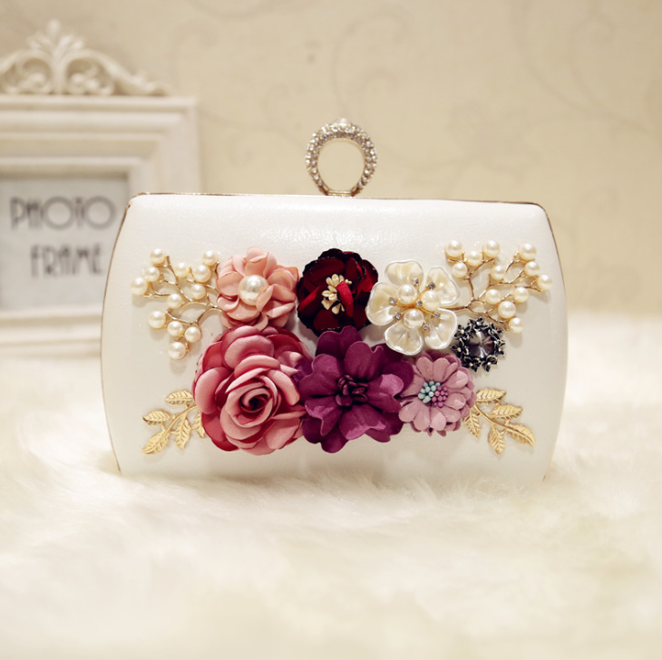 High quality luxury handmade flowers evening bags brand dinner clutch purse with chain flower banquet bags