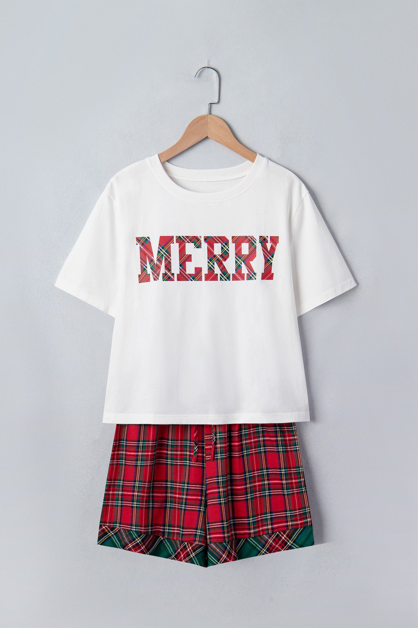 Christmas Plaid MERRY Graphic Top & Shorts Set