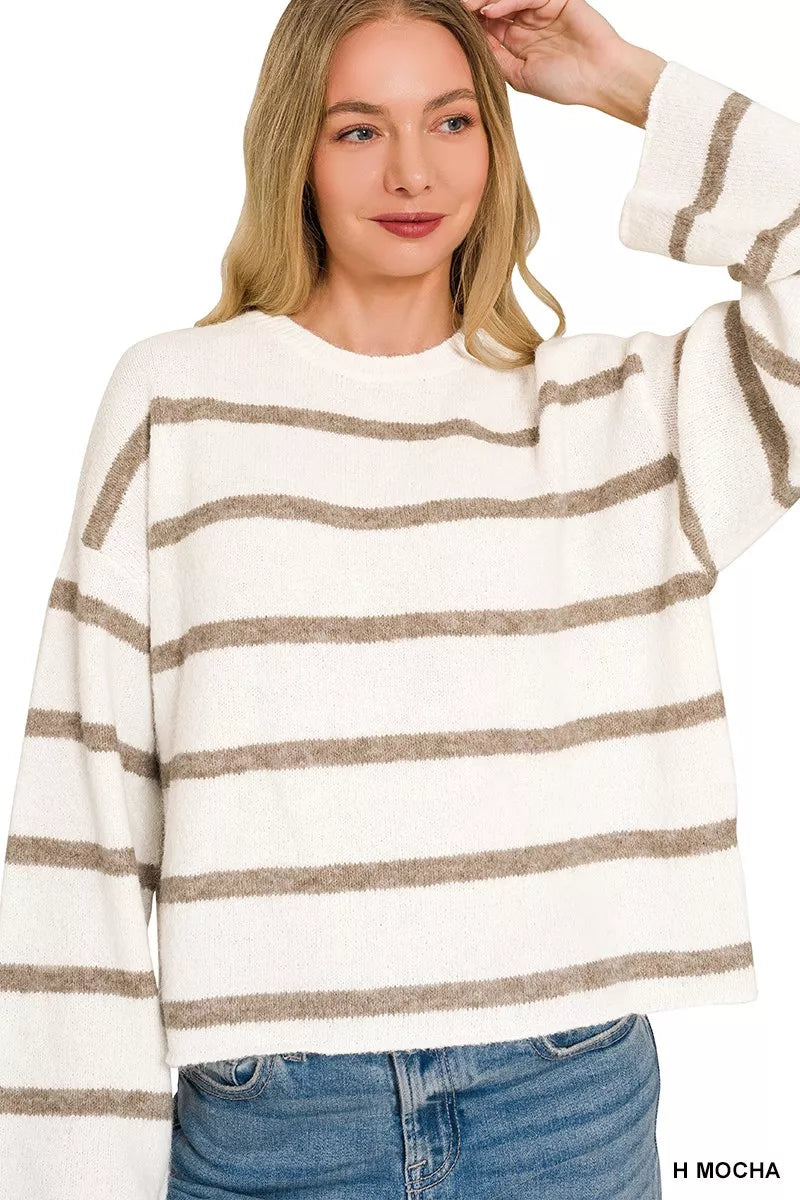 Zenana Wool Blend Striped Sweater