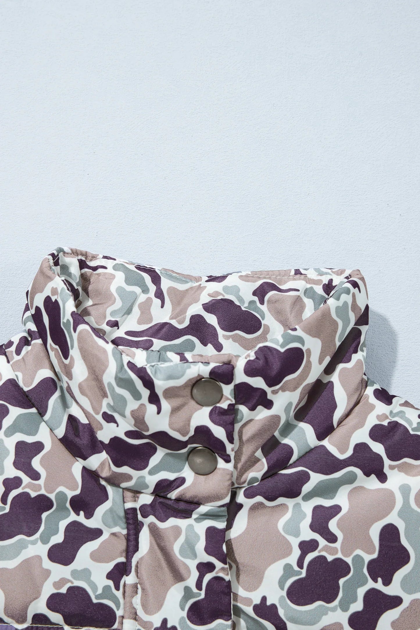 Camo Zip-Up Stand Neck Sleeveless Puffer Vest