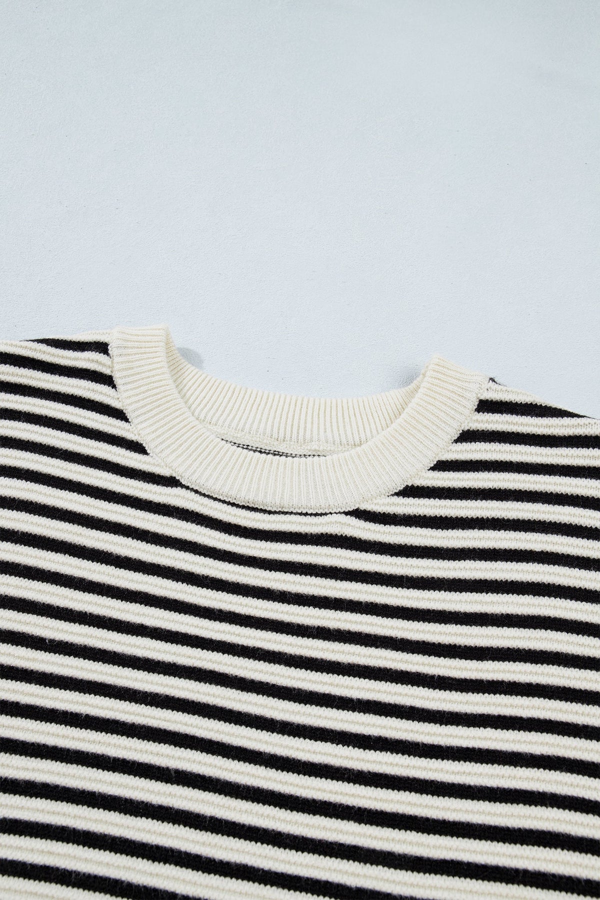 Stripe Ribbed Trim Reverse Seam Drop Shoulder Sweater