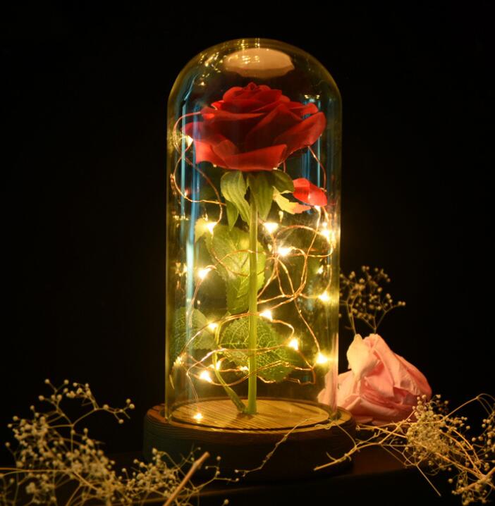 Enchanted Forever Rose Flower In Glass LED Light Christmas Decoration
