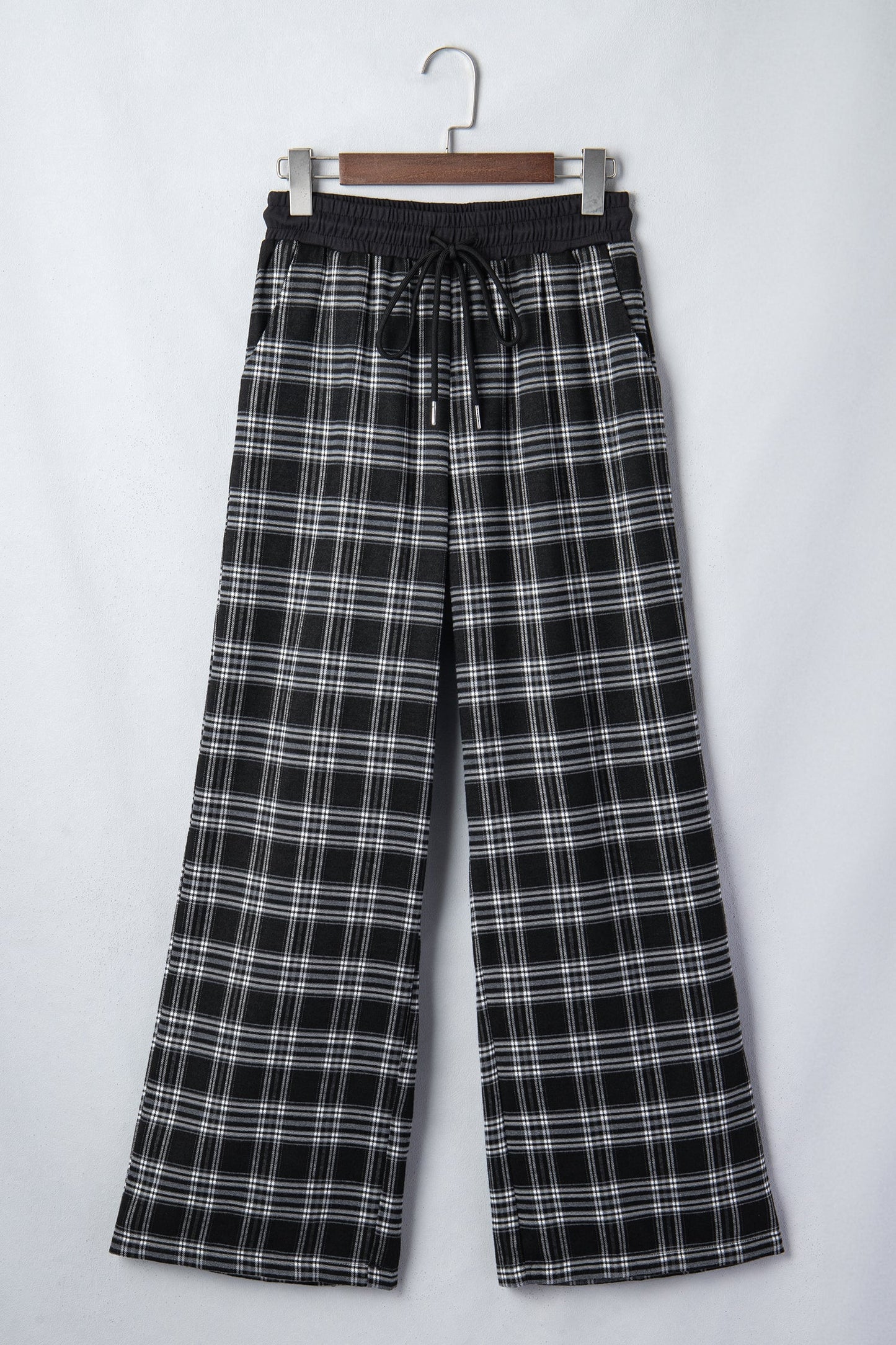 Plaid Frenchy Contrast Drawstring Waist Wide Leg Pants