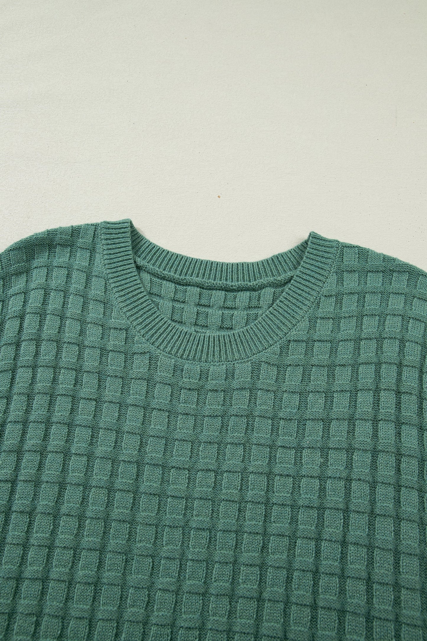 Plus Size Solid Textured Knit Short Sleeve Sweater