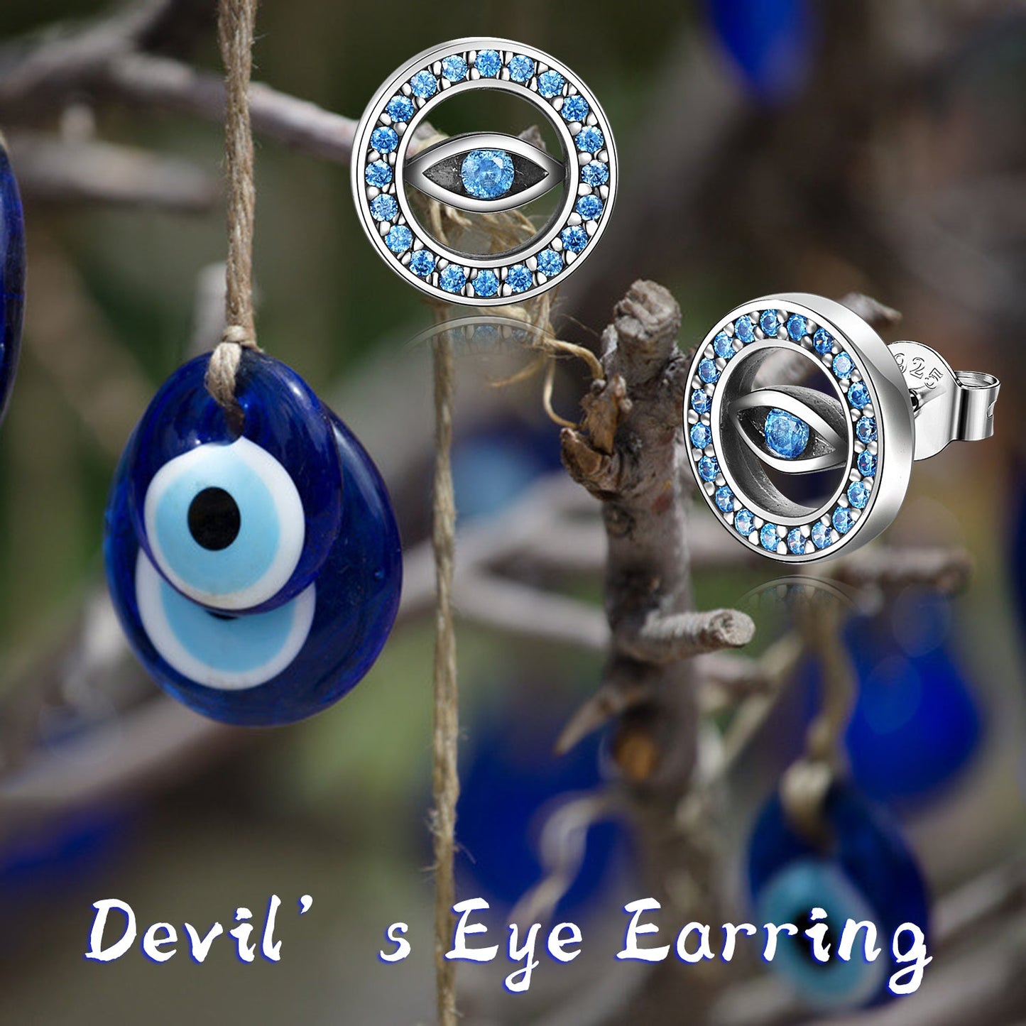Evil Eye Earrings Sterling Silver Heart  Dangle Earrings Cubic Zirconia Evil Eye Jewelry Gifts for Women Wife