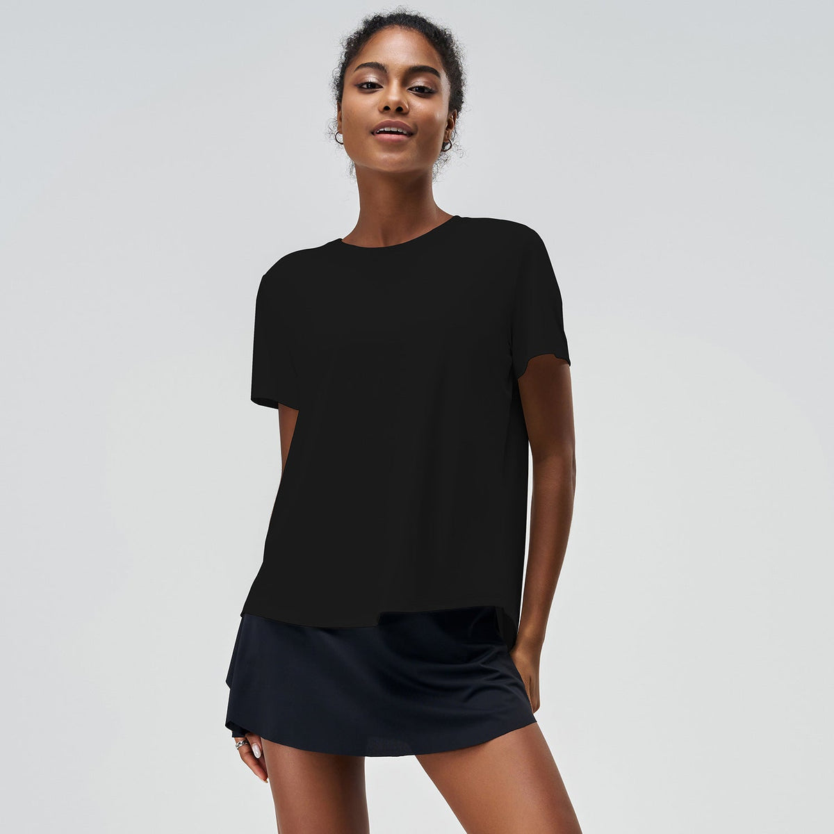 Women's Summer Yoga Short-Sleeve Sports Top, Quick-Dry, Loose-Fit, Breathable, Ice Silk Cool Touch, Sun Protection, Back Slit Design