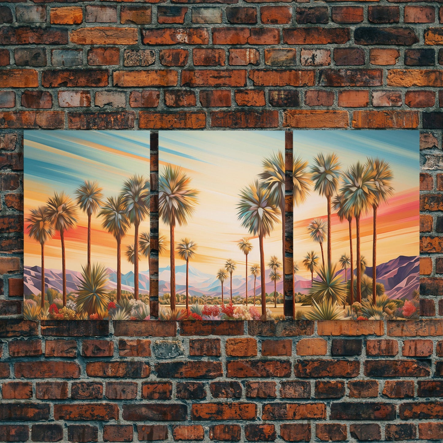Palm Tree Art, Landscape Print, Sunset Wall Art, Canvas Print, Set Of 3 Prints, Wall Art, 3 Piece Wall Art, Wall Art Prints, Ranch Decor