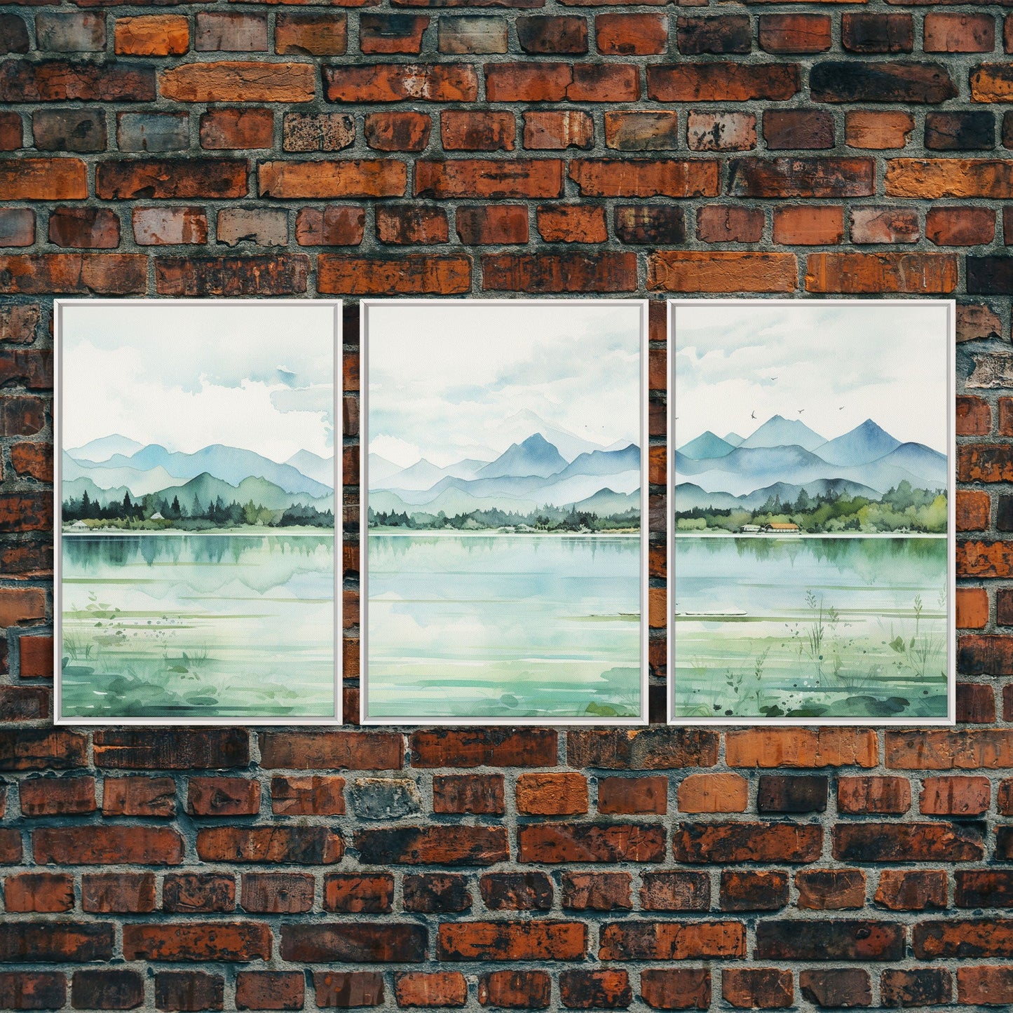 Framed Canvas Wall Art Set of 3 Mint Green Forest Mountain Nature Landscape Prints Minimalist Modern Art Woodland Nursery Wall Art