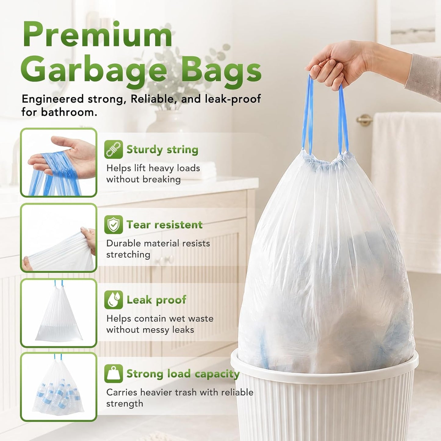 1.6 Gallon Trash Bags 1800 Count 0.4Mil With  Drawstring Wholesale