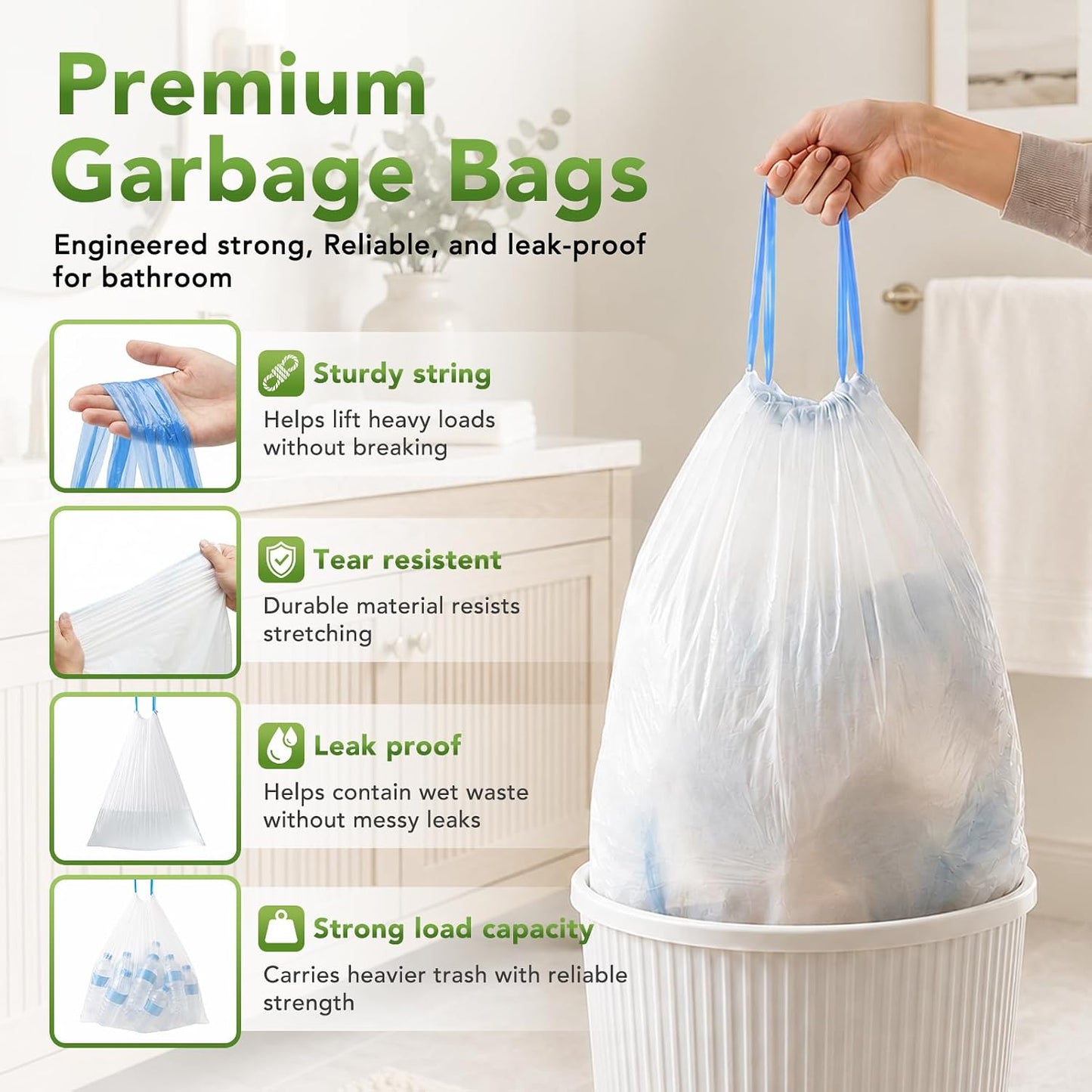 4 Gallon Trash Bags 1600 Count 0.4Mil With Drawstring Wholesale