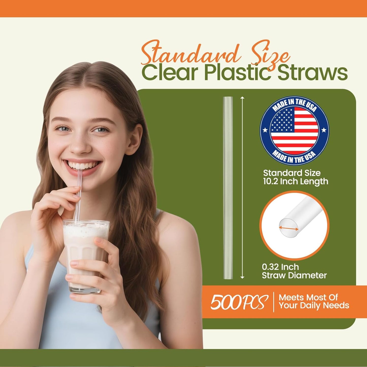 10.2"X8mm dividually Wrapped Clear Plastic Straws 2000PCS